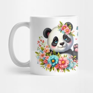 A panda decorated with beautiful colorful flowers. Mug